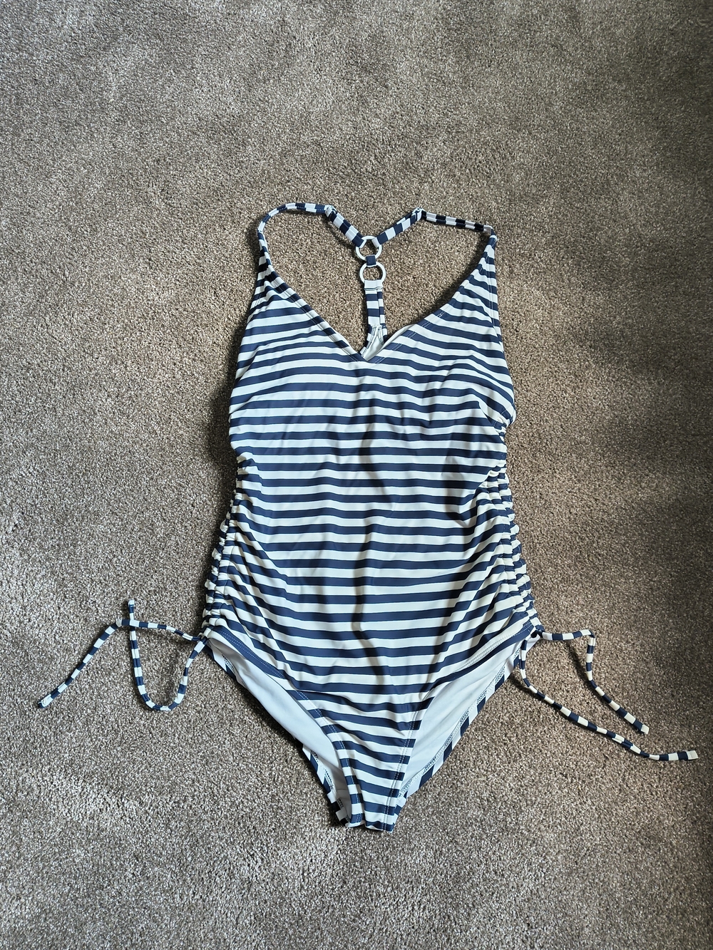 Kona Sol Navy and White Striped One-Piece Swimsuit
